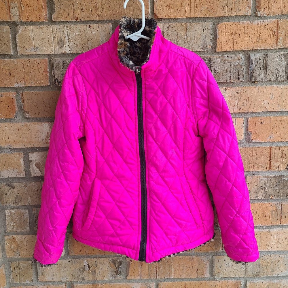 Me Jane Girl’s Full Zip Reversible Jacket - Quilted & Faux Fur Size 8